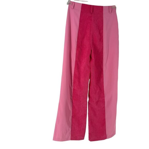 Pink Corduroy Pants Wide Leg High Rise XS Patchwork Dopamine Dressing Fun Artsy - Picture 9 of 9